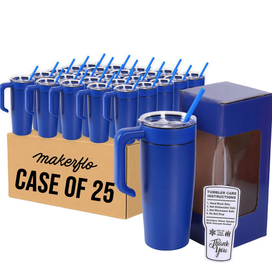 insulated 20oz tumbler with handle, blue, case of 25