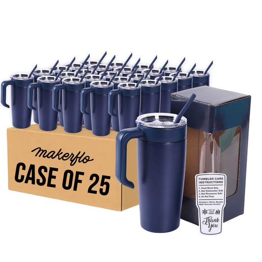 insulated 20oz tumbler with handle, navy, case of 25