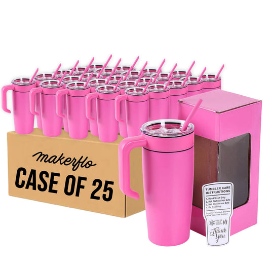 insulated 20oz tumbler with handle, pink, case of 25