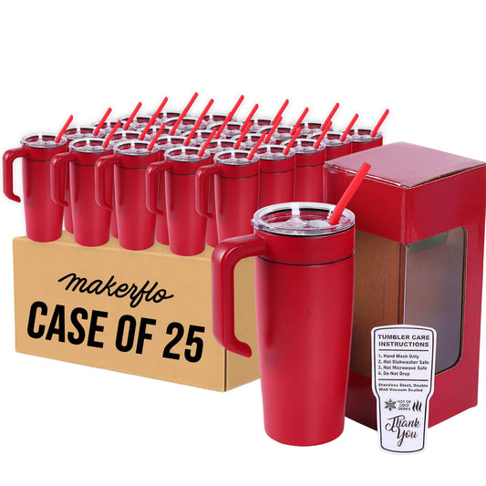 insulated 20oz tumbler with handle, red, case of 25