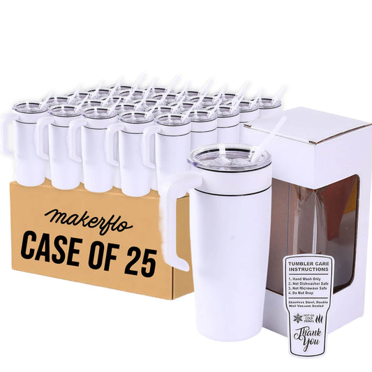 20oz tumbler with handle, white, case of 25