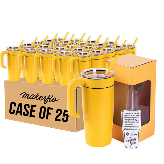 insulated 20oz tumbler with handle, yellow case of 25
