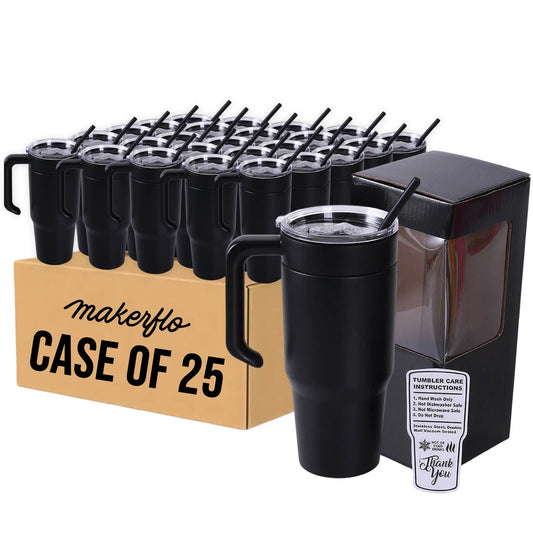 Insulated 30oz tumbler with handle, black, case of 25
