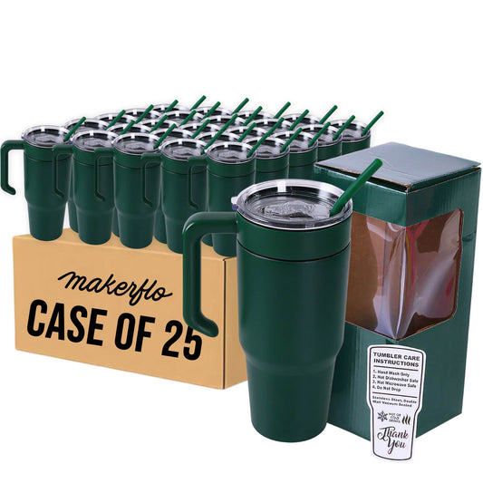 Insulated 30oz tumbler with handle, green, case of 25