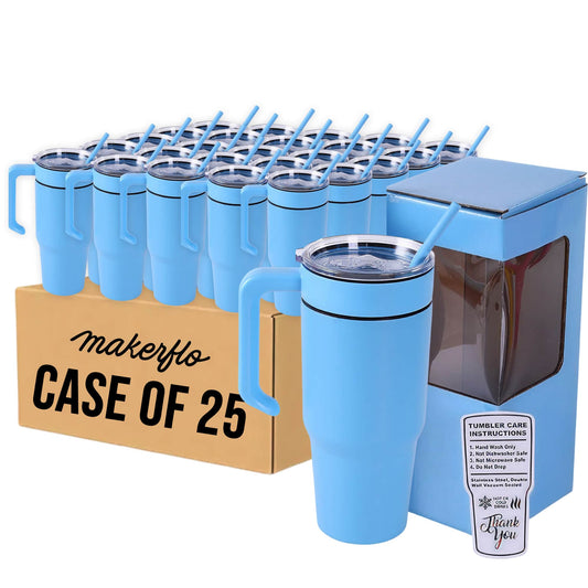 Insulated 30oz tumbler with handle, light blue, case of 25