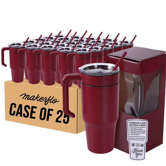 Insulated 30oz tumbler with handle, maroon, case of 25
