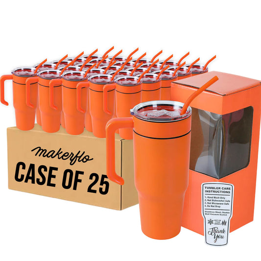 Insulated 30oz tumbler with handle, orange, case of 25