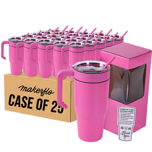 Insulated 30oz tumbler with handle, pink, case of 25
