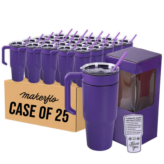 Insulated 30oz tumbler with handle, purple, case of 25