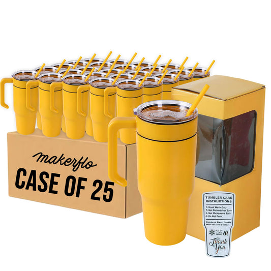 Insulated 30oz tumbler with handle, yellow, case of 25