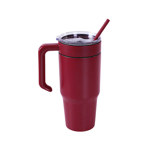 Insulated 30oz tumbler with handle, maroon