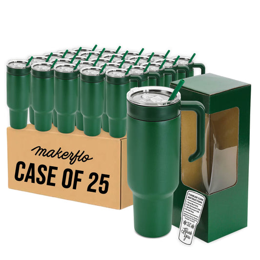 40oz tumbler with handle, green powder coated, case of 25