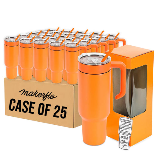 40oz tumbler with handle, orange powder coated, case of 25