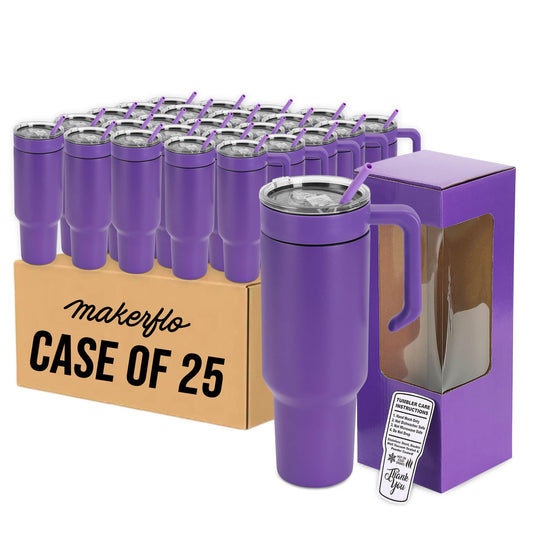 40oz tumbler with handle, purple powder coated, case of 25