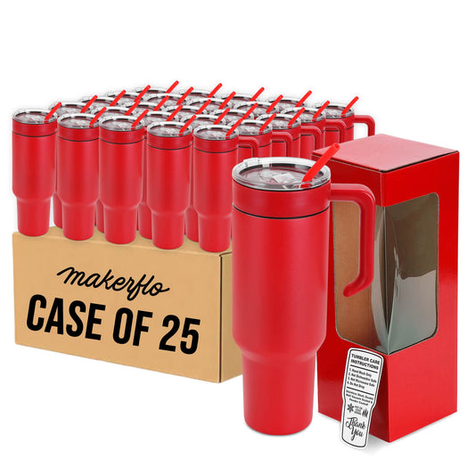 40oz tumbler with MakerTwist twist on handle, red powder coated, case of 25