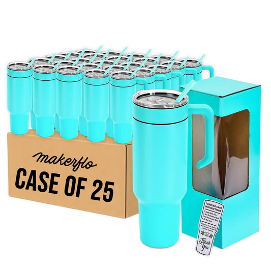 40oz tumbler with handle, teal powder coated, case of 25