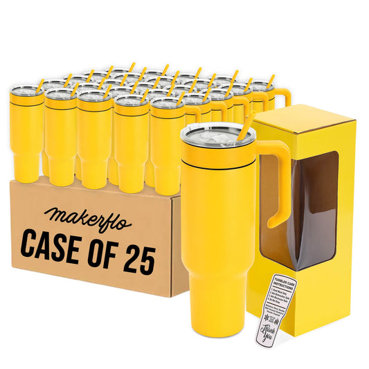 40oz tumbler with handle, yellow powder coated, case of 25
