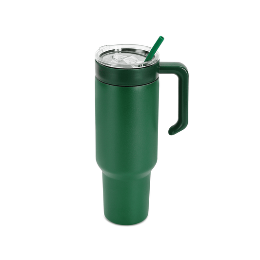 40oz tumbler with handle, green powder coated