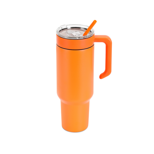 40oz tumbler with handle, orange powder coated