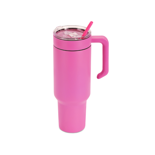 40oz tumbler with handle, pink powder coated