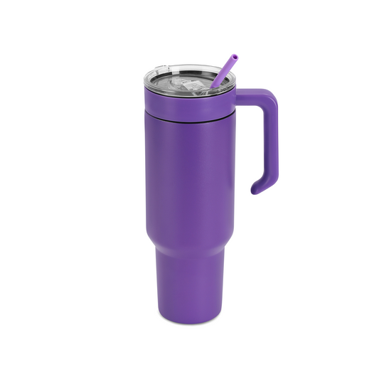 40oz tumbler with handle, purple powder coated