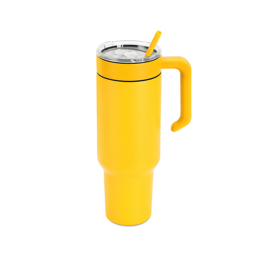 40oz tumbler with handle, yellow powder coated