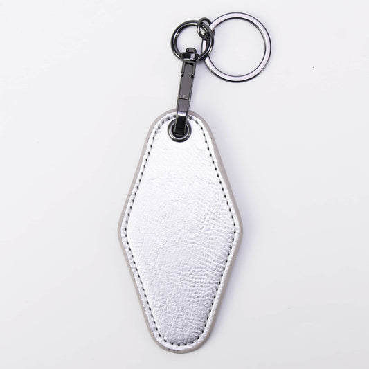 leatherette keychain, wholesale, metallic silver