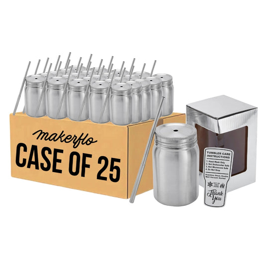 12oz Stainless Steel Mason Jar, case 25