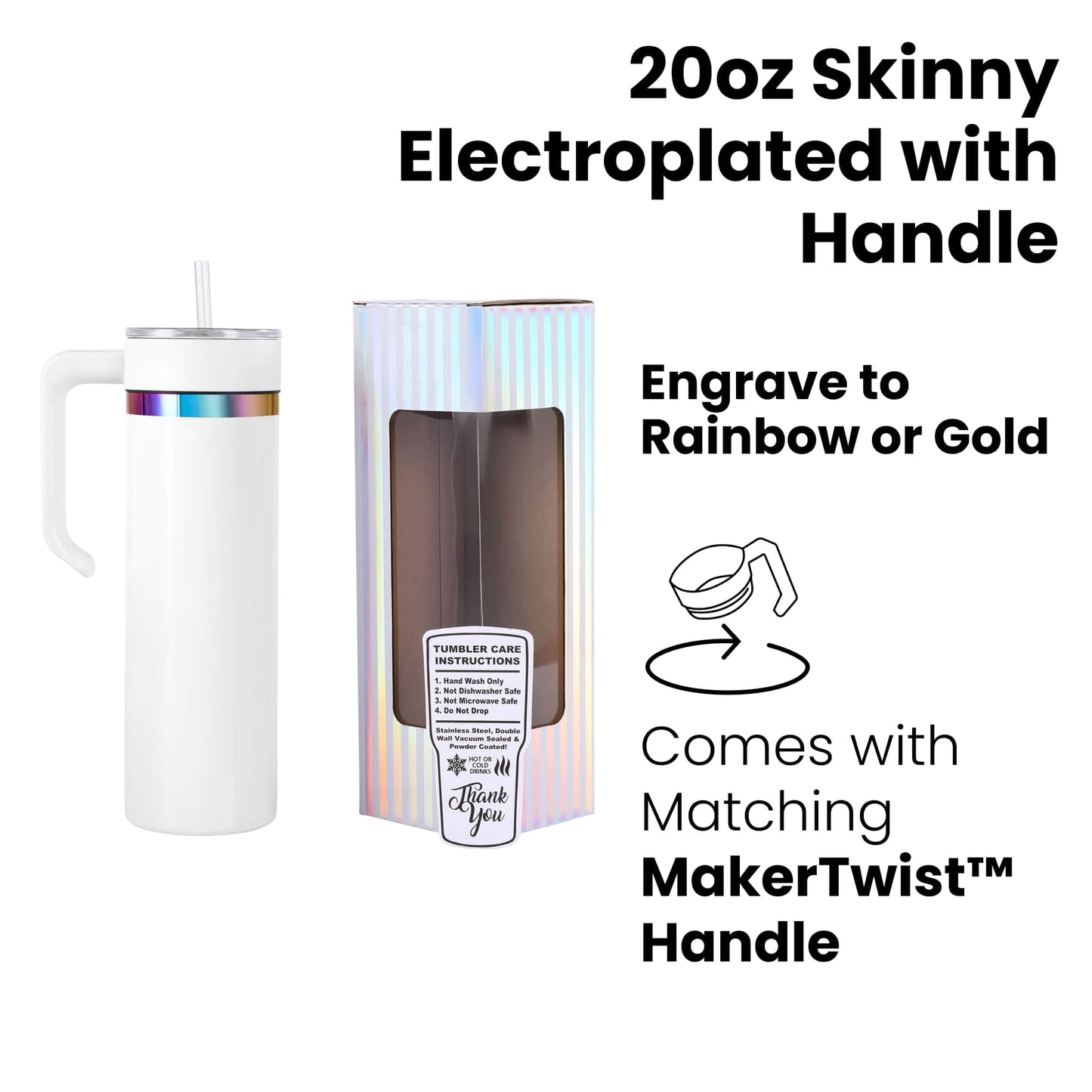 20oz skiiny electroplated tumbler with twist on handle