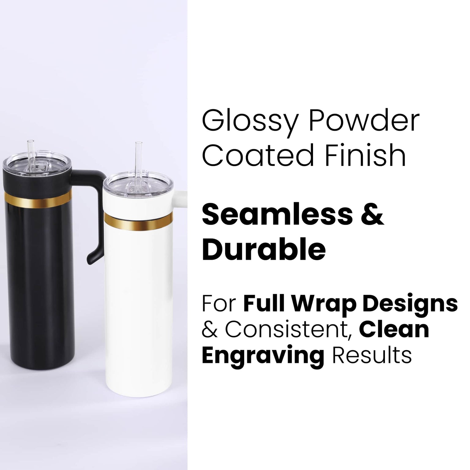 20oz skinny electroplated tumblers with matching handle in glossy powder coated finish