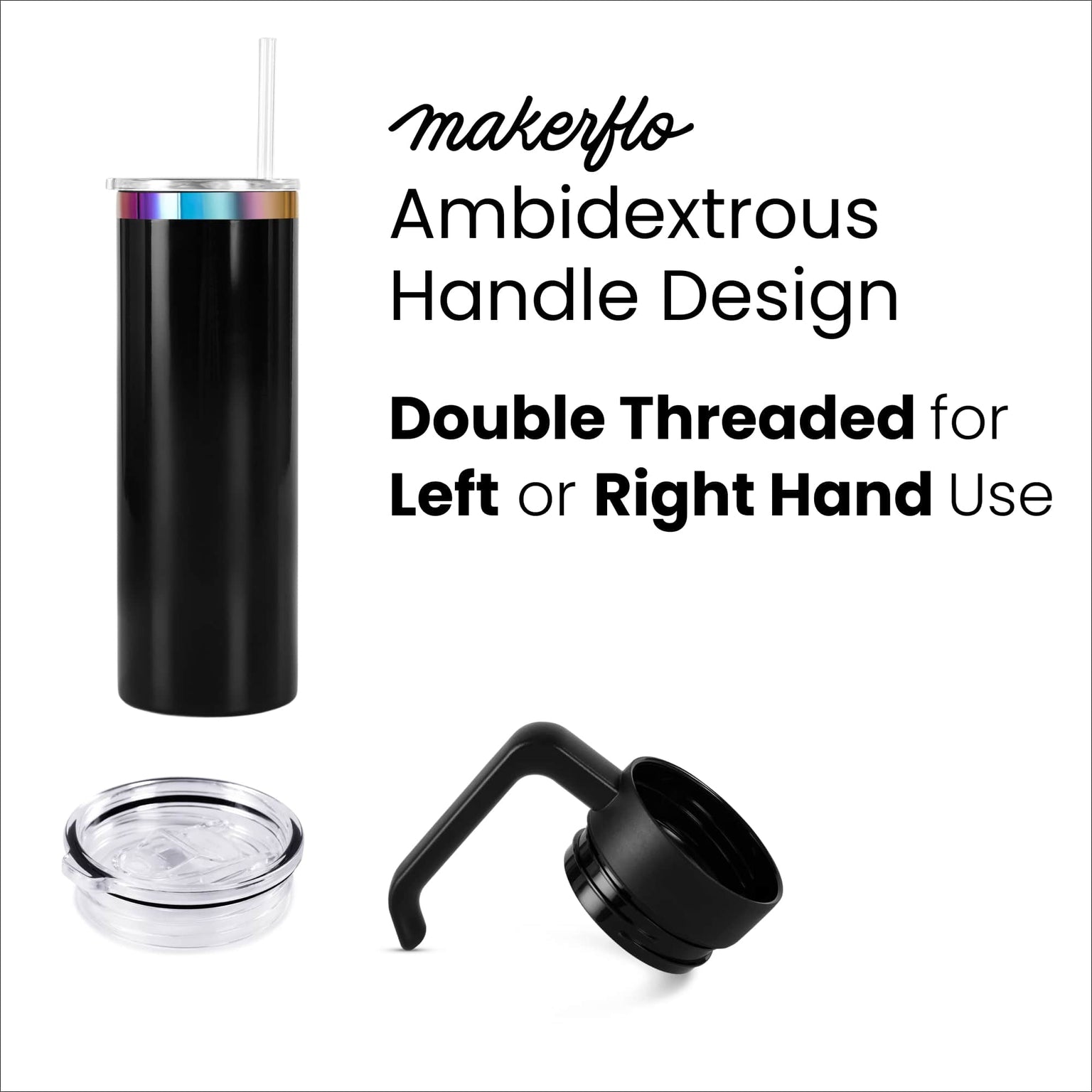 20oz skinny electroplated tumbler with handle with ambidextrous design to put the handle on either side of the tumbler