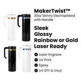 20oz skinny electroplated tumbler with handle for laser engraving, uv printing, epoxy or uv dtf and vinyl