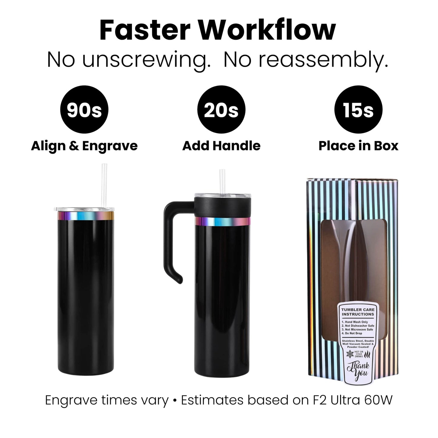 20oz skinny electroplated tumbler with handle - faster workflow for engraving or uv printing production