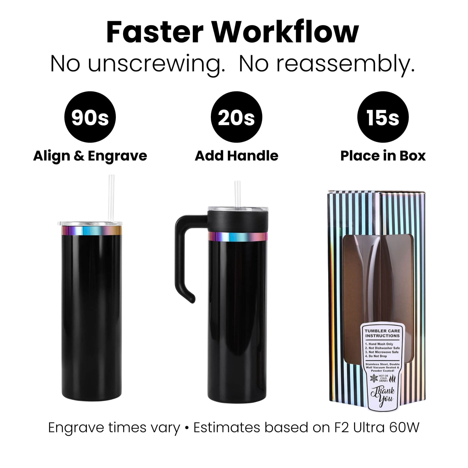 20oz skinny electroplated tumbler with handle - faster workflow for engraving or uv printing production
