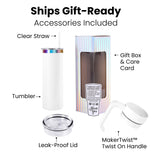 gift ready 20oz skinny electroplated tumbler with handle includes gift box and accessories