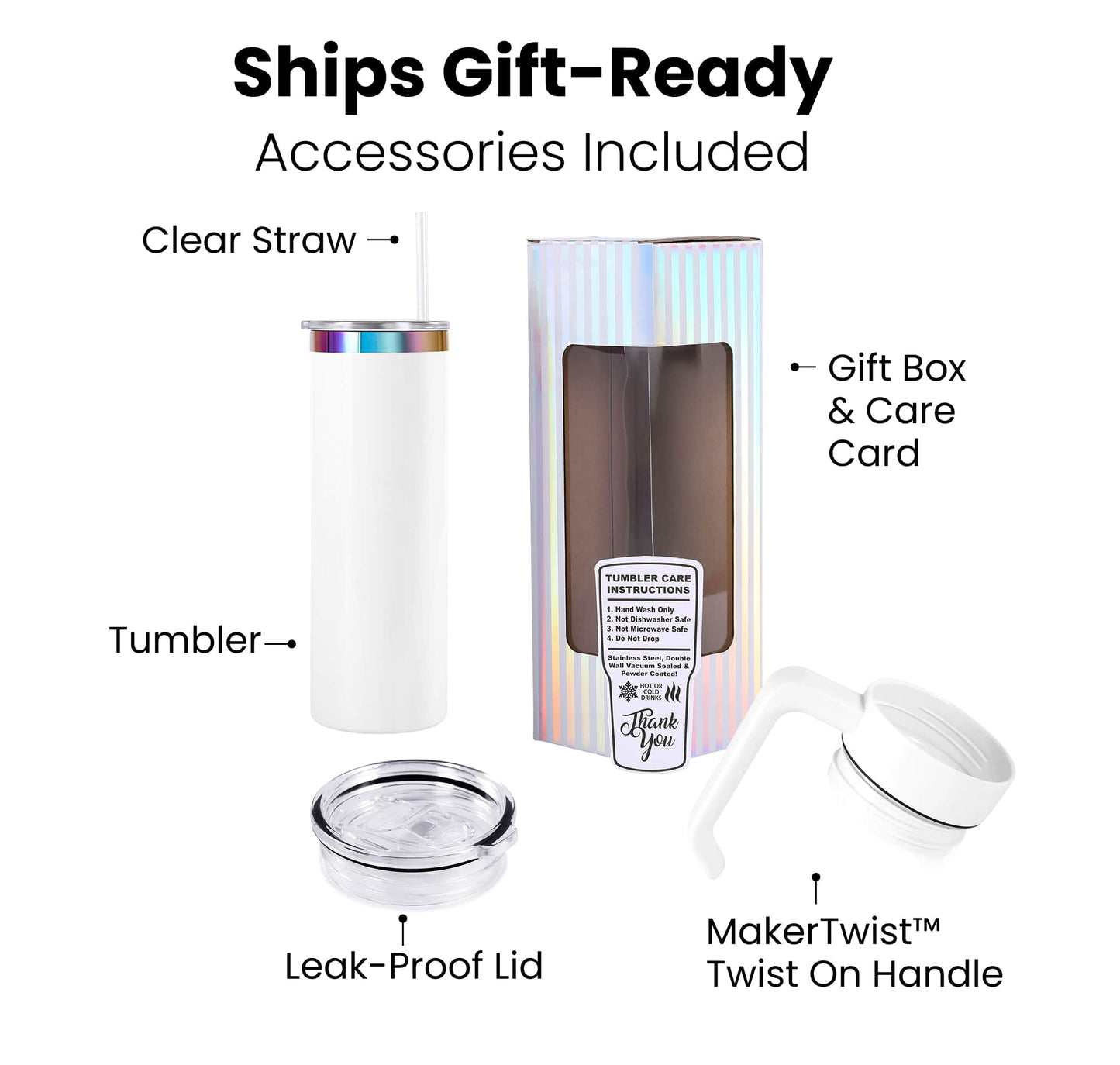gift ready 20oz skinny electroplated tumbler with handle includes gift box and accessories