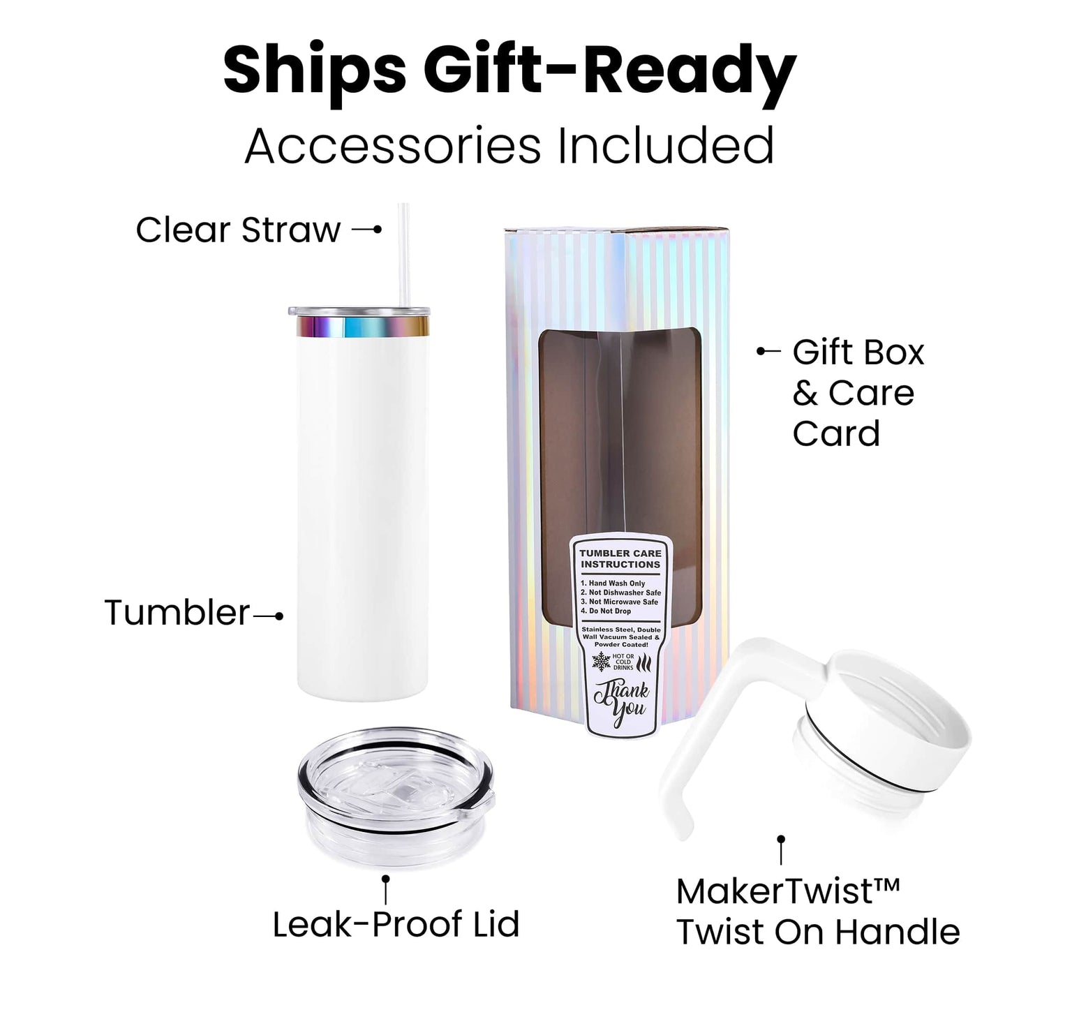 gift ready 20oz skinny electroplated tumbler with handle includes gift box and accessories