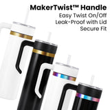 20oz skinny electroplated tumbler with twist on handle, leak proof and easy on / off