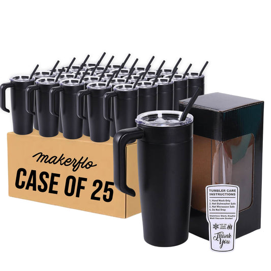 20oz tumbler with handle, black, case of 25