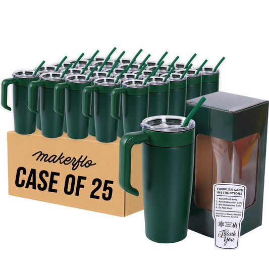 insulated 20oz tumbler with handle, green, case of 25