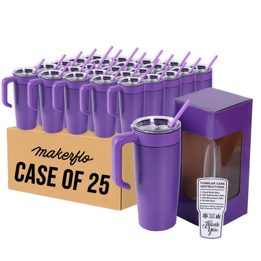 insulated 20oz tumbler with handle, purple, case of 25