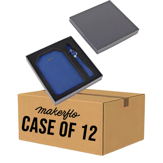 laserette, leatherette luggage tag, navy blue in gift box, bulk