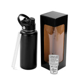 black powder coated water bottle with box and straw