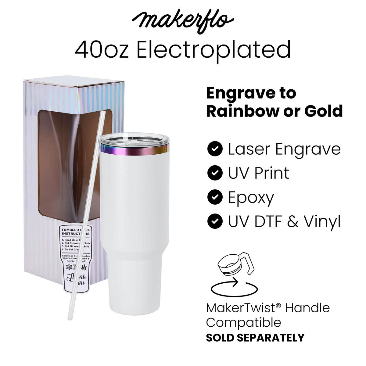 40oz electroplated tumbler for laser engraving and customization - engrave to gold or rainbow