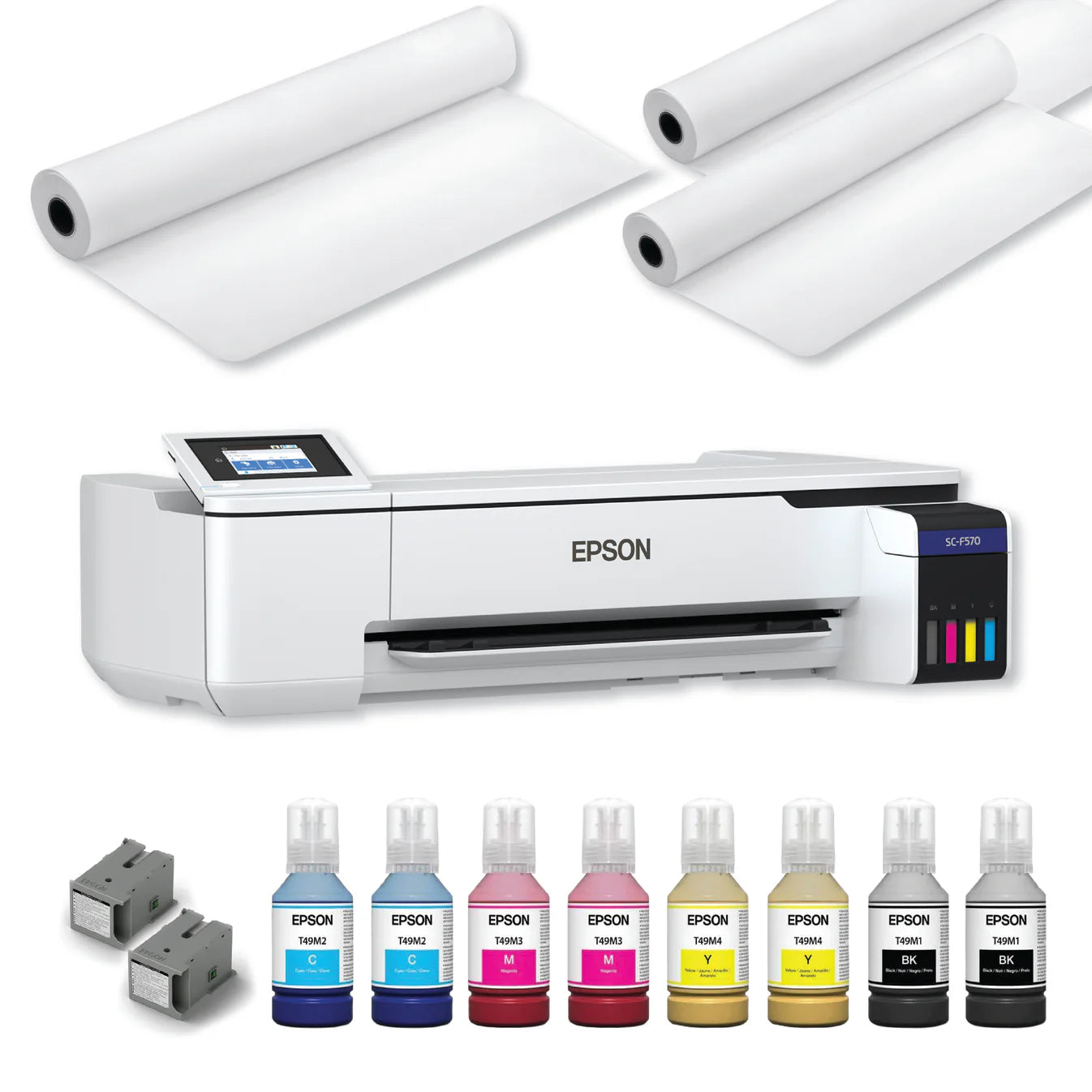 Epson F570 with 3 rolls paper, 2 sets inks and 2 maintenance tanks