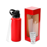 red powder coated water bottle with box and straw