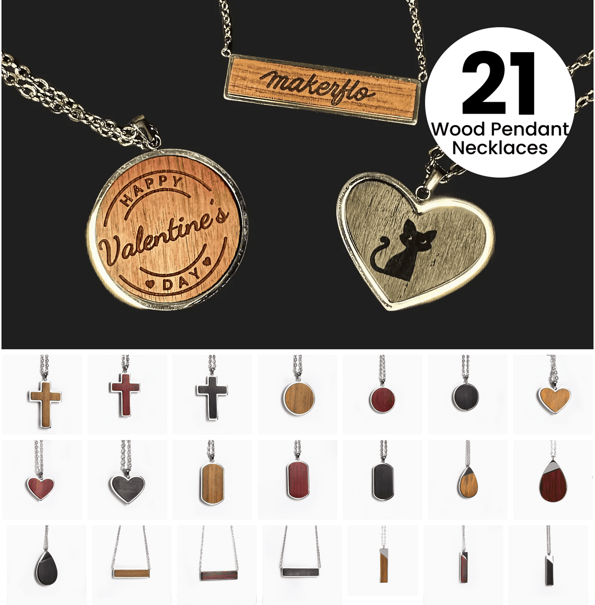 Wood Jewelry Pendant Pack (21 pc)